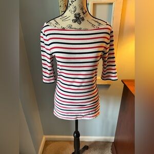 Women’s GAP Red, White, and Blue Striped Boatneck 3/4 Sleeve T-Shirt Size Medium